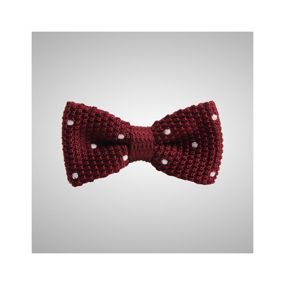 Dots Burgundy Knitted Bow Tie