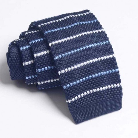 Cravate en laine Bleu à rayure