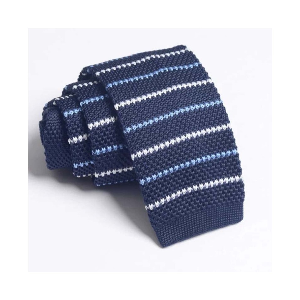 Cravate en laine Bleu à rayure