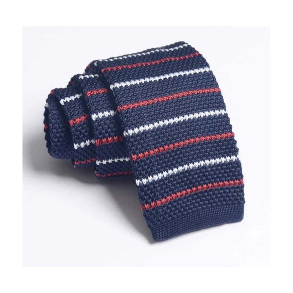 Striped Blue Knit Tie