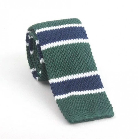 Cravate tricot rayée vert bouteille bande bleues