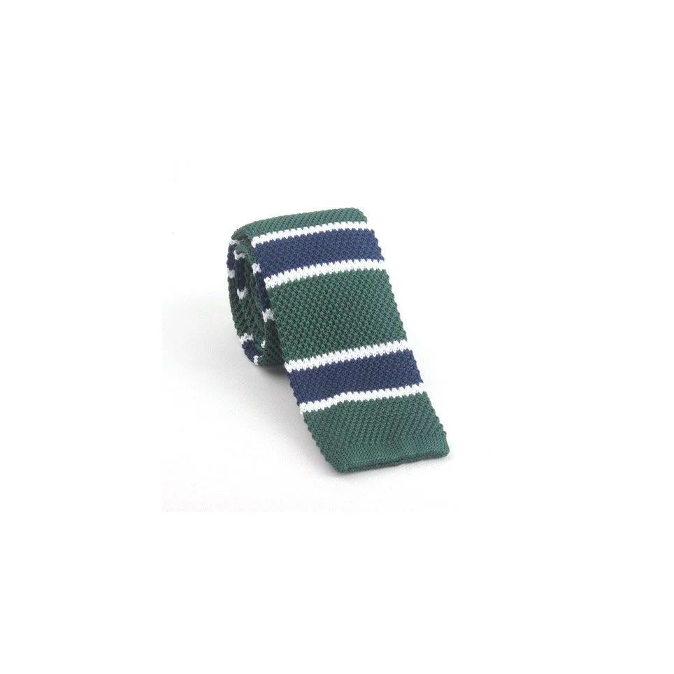 Cravate tricot rayée vert bouteille bande bleues