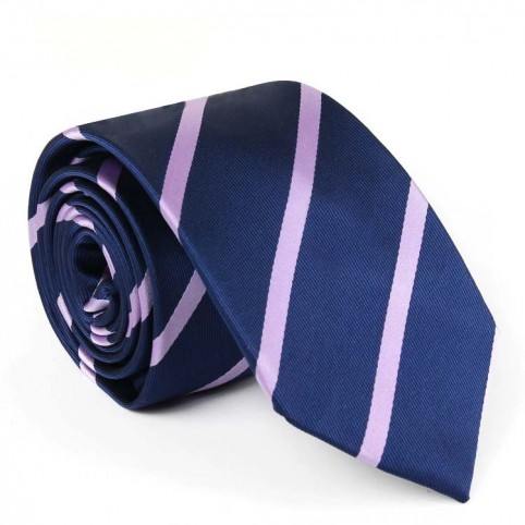 Cravate Bleue à rayures rose