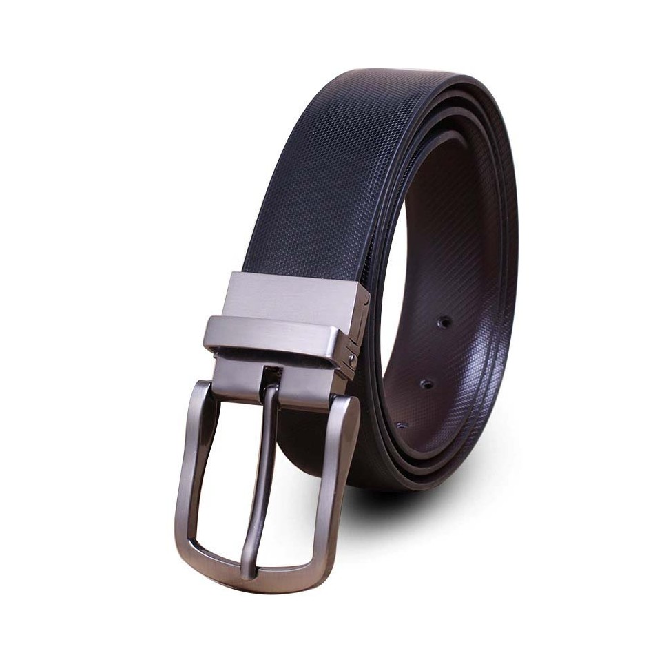 Ceinture cuir réversible Noir-Marron motif